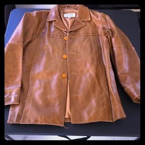 Camel color leather coat